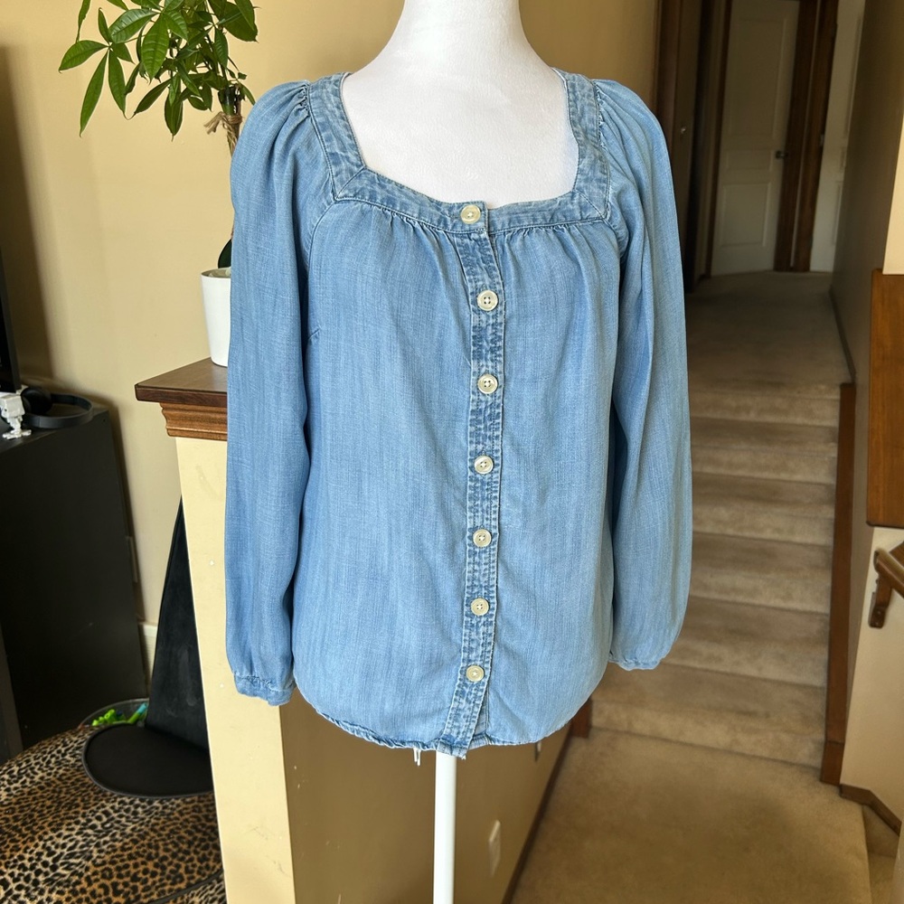 Talbots Light Blue Chambray Button-Down Blouse